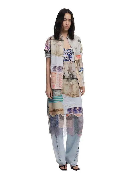 Postcard Long Sleeve Women's Cotton Shirt Beige