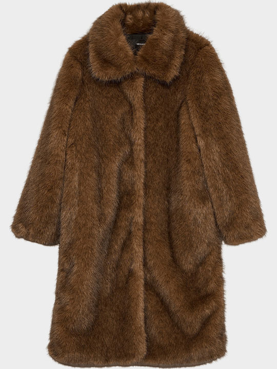 Women's Emperador Brown Coat with Fur Details