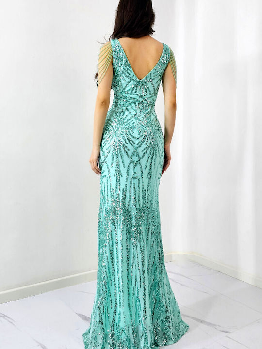 Sommer Maxi Abendkleid mit Tüll Türkis