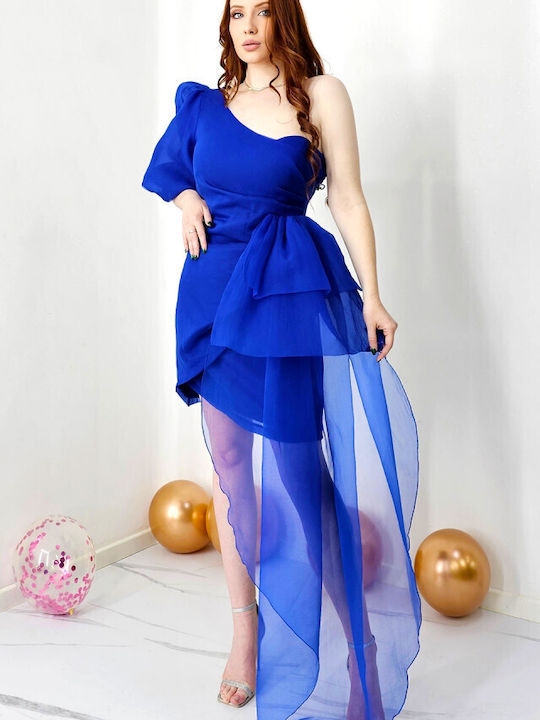 Sommer Mini Abend Damenkleid Offener Rücken mit Rüschen Blau