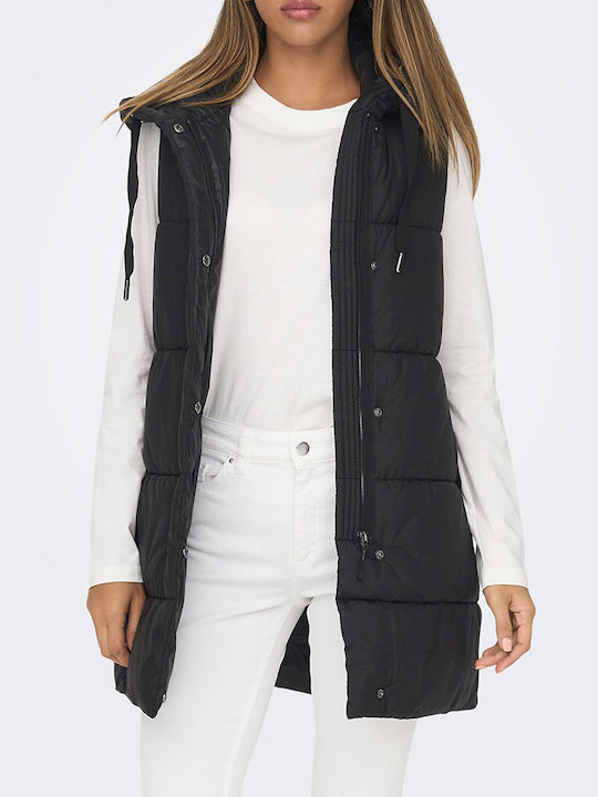 Women's Long Puffer Jacket for Winter with Hood Black