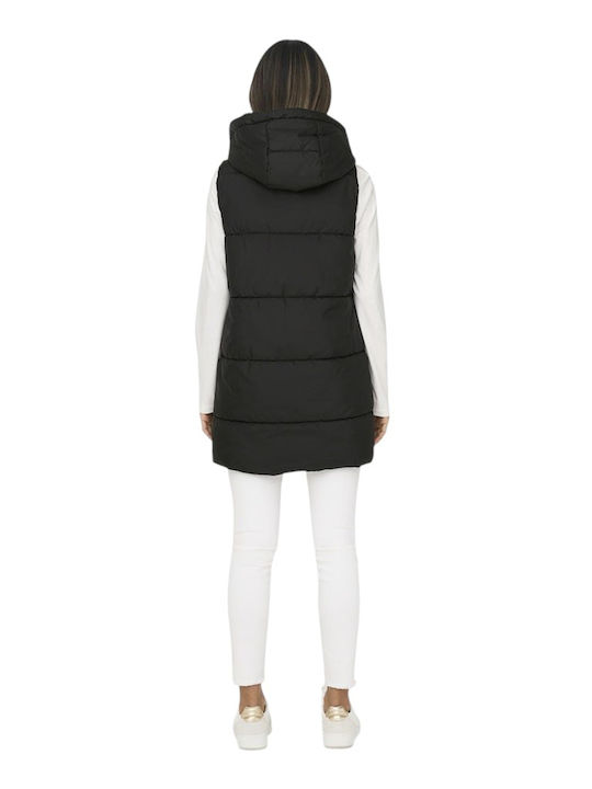 Women's Long Puffer Jacket for Winter with Hood Black