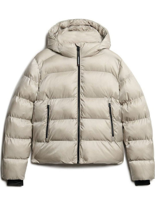 Women's Short Sports Jacket for Winter with Hood Beige