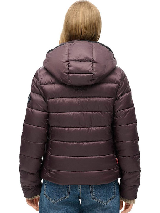 Fuji Women's Short Puffer Jacket for Winter with Hood Purple