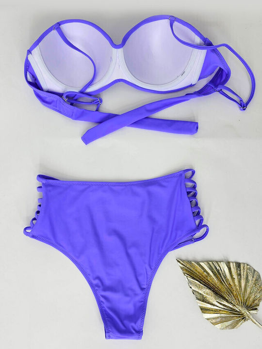 Set Bikini cu Căptușeală Ușoară Talie Înaltă Lila