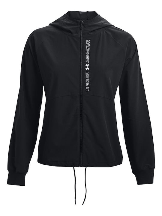 Women's Short Sports Jacket Waterproof and Windproof for Spring or Autumn with Hood Black