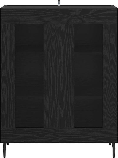 Standvitrine fürs Wohnzimmer aus Spanplatte in Schwarzer Buche mit Glas 69,5 × 34 × 90 cm