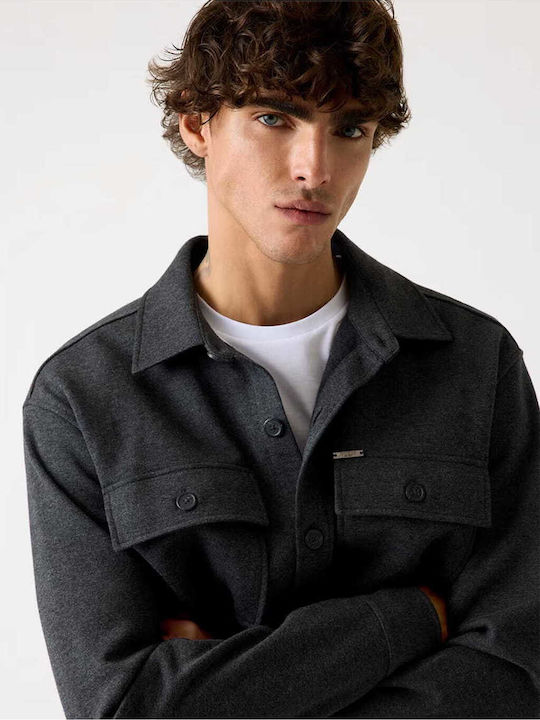 Long Sleeve Overshirt In Regular Fit Grey Melange