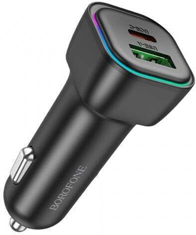 Borofone Auto-Ladegerät 30W 3A Schnellladung mit Anschlüssen: 1xUSB 1xType-C Schwarz Farbe