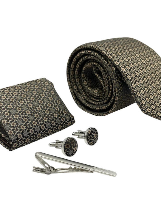 Life Style Butiken Men's Tie Set in Brown Color