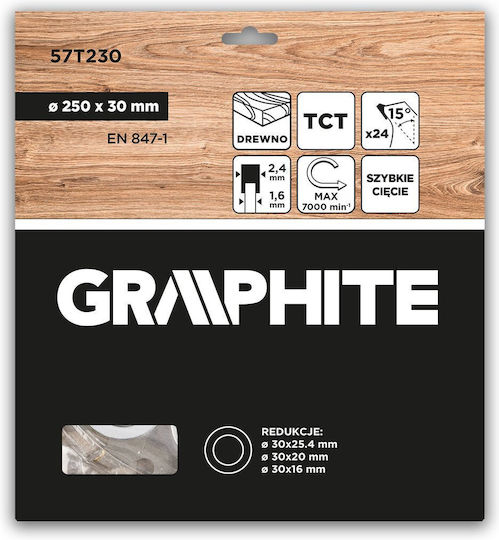 Graphite Disc de tăiere Lemn cu 24 Dinti 250mm