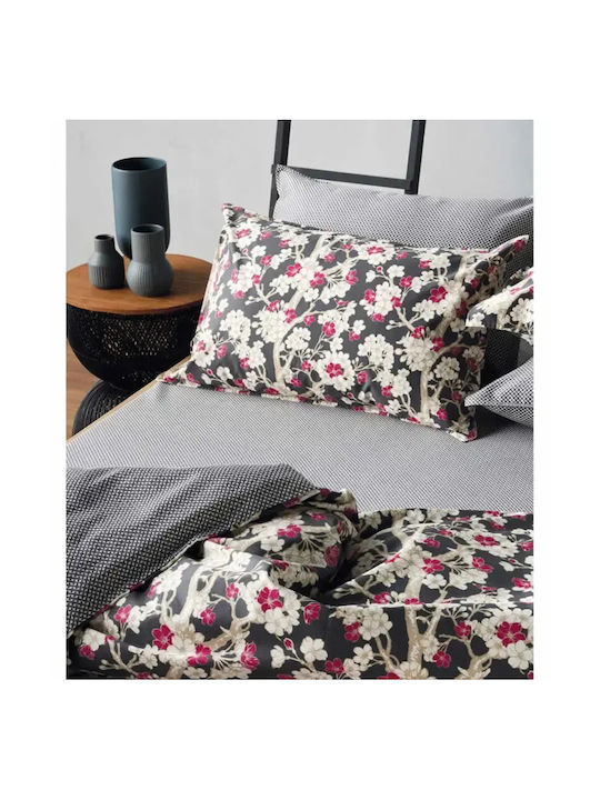 Kentia Umeko Pillowcase Set Oxford Anthracite Grey - White - Magenta - Beige 50x70cm.