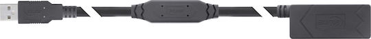 Manhattan USB 2.0 Cable USB-A male - USB-A female Μαύρο 20m