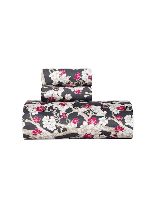 Kentia Duvet Cover Set Cotton Queen with 2 Pillowcases 220x240 Umeko Anthracite Grey - White - Magenta - Beige