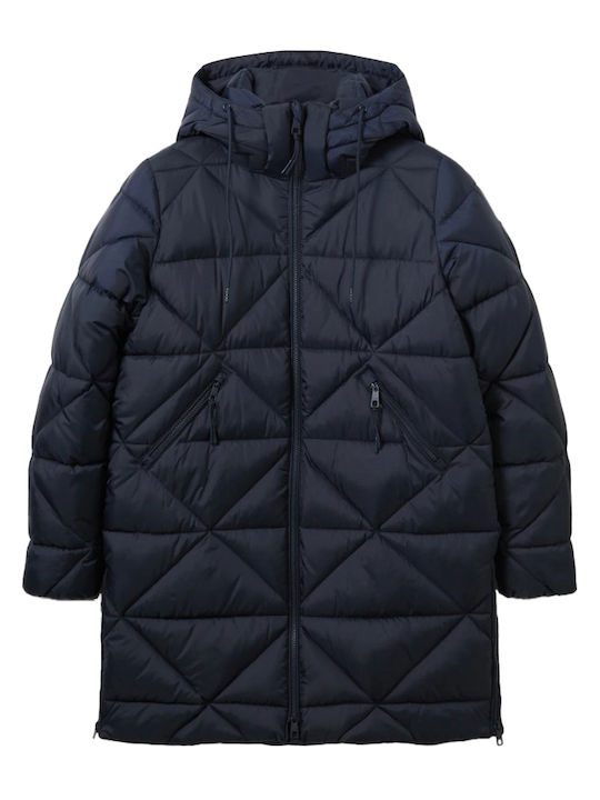 Women's Long Puffer Jacket for Winter with Hood Navy Blue