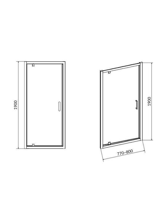 Cersanit Cabinet Duș cu Cu balamale Ușă 80x190cm