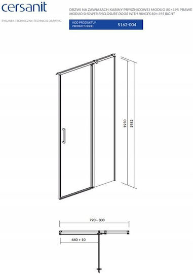Cersanit Kabine für Dusche mit Aufklappbar Tür 80x195cm
