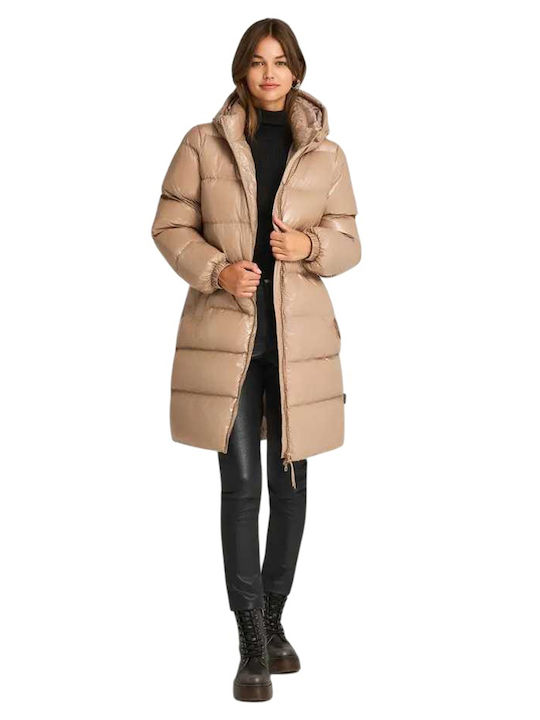 Lang Damen Puffer Jacke für Winter Braun
