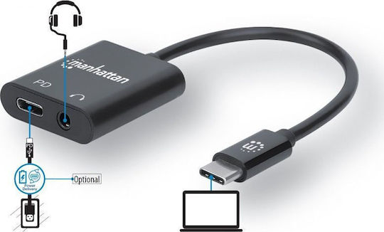 Manhattan Μετατροπέας USB-C male σε 3.5mm / USB-C female 1τμχ 153355