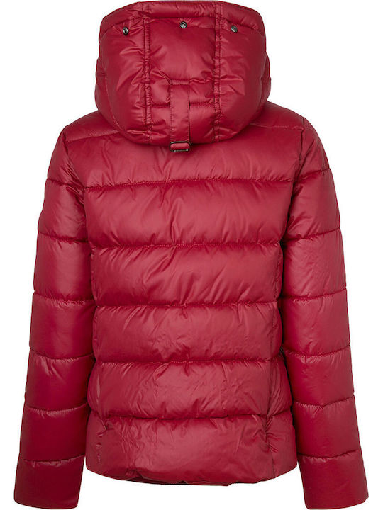 June Women's Short Puffer Jacket for Winter with Hood Red