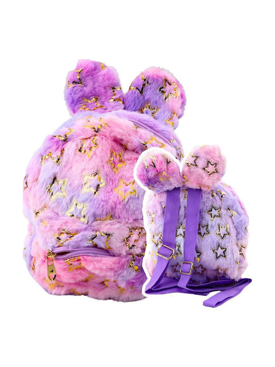 Plush Backpack Ears Golden Stars Children's Purple Pink Lean