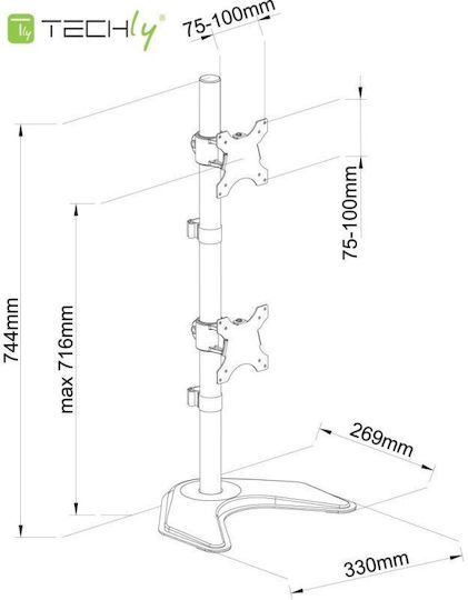 Techly Halterung Auf dem Schreibtisch für 2 Monitore bis 27" mit Arm (ICA-LCD-2520V)