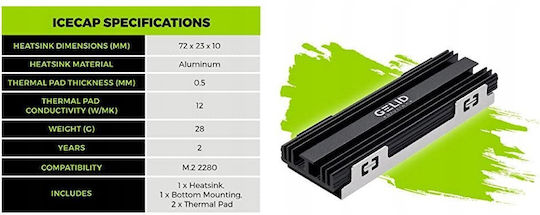 Gelid Icecap M.2 Negru Radiator Paduri Termice Pentru Unități