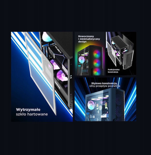 Rampage Shelob Gaming Midi Tower Computer Case with Side Window and RGB Lighting Black