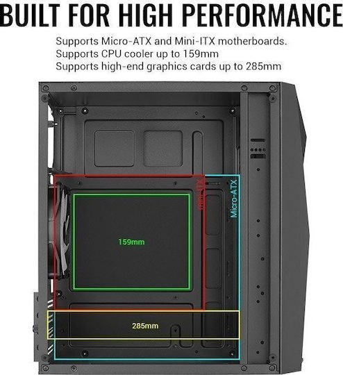 Aerocool Raider Mini Gaming Midi Tower Computer Case with Side Window and RGB Lighting Black