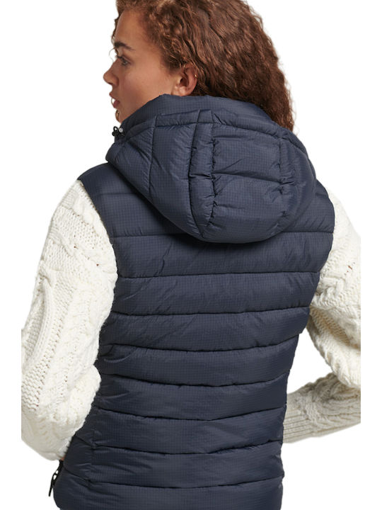 Fuji Women's Short Puffer Jacket for Winter with Hood Navy Blue