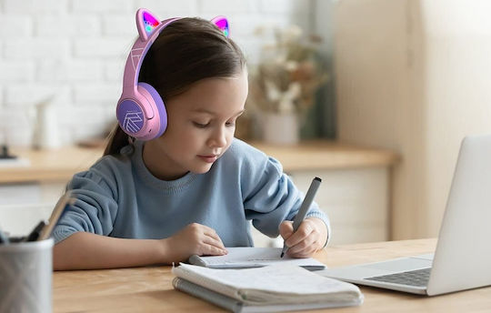 PowerLocus Bobo Cat Ears Ασύρματα Bluetooth Παιδικά Over Ear Ακουστικά Ροζ