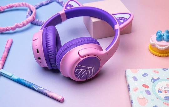 PowerLocus Bobo Cat Ears Ασύρματα Bluetooth Παιδικά Over Ear Ακουστικά Ροζ