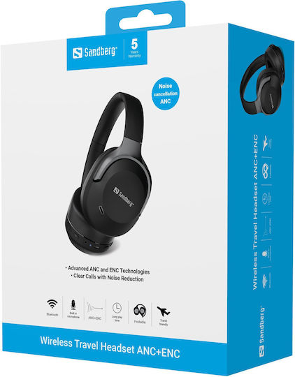 Sandberg Travel Wireless / Wired Over Ear Headphones with 30 hours of Operation Black