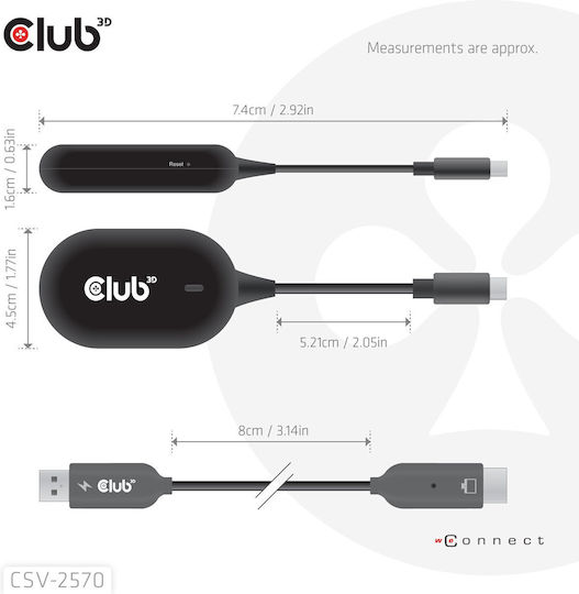 Club-3d Wireless USB-C to HDMI Transmitter Receiver Full HD 25m Range Black CSV-2570