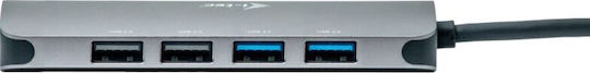 i-tec Metal Nano USB-C Docking Station με HDMI 4K PD Ethernet και σύνδεση 2 Οθονών Ασημί
