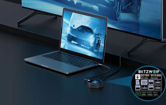 BlitzWolf TH16 USB-C Докинг станция с HDMI 4K PD Черен