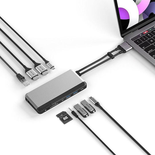 Alogic USB-C dublu / USB-A Stație de andocare cu 4K PD Ethernet Argintiu (U2CSH-SGR)