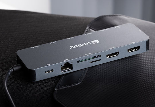 Sandberg USB-C Dockingstation für Laptops mit HDMI 4K PowerDelivery und Bildschirmverbindungen 2 Monitore Silber (136-45)