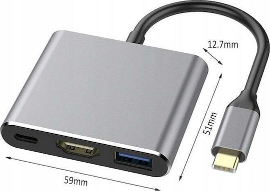 Platinet USB-C Докинг станция с HDMI 4K PD Сив (PL0557)