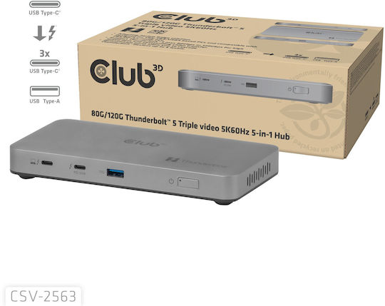 Club3D Thunderbolt 5 Докинг станция с 4K PD Сив (CSV-2563)