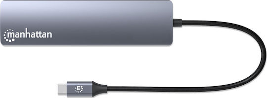 Manhattan USB-C Docking Station με HDMI 4K PD Ethernet Ασημί (153959)