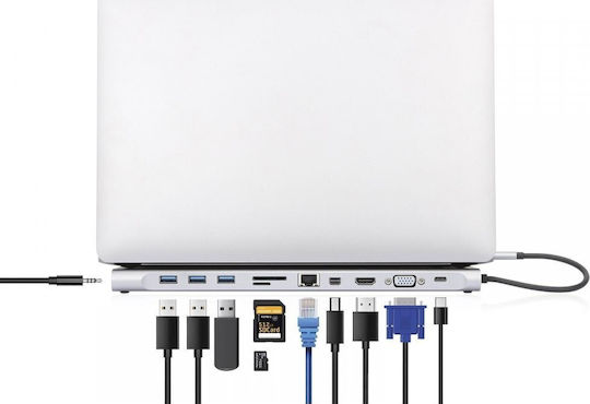 Manhattan USB-C Docking Station με HDMI/DisplayPort 4K PD Ethernet Ασημί (130578)