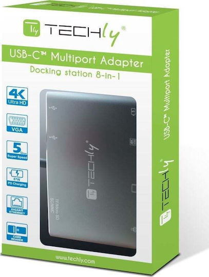 Techly USB-C Docking Station mit HDMI 4K Ethernet Gray (IADAP USB31-DOCK3)
