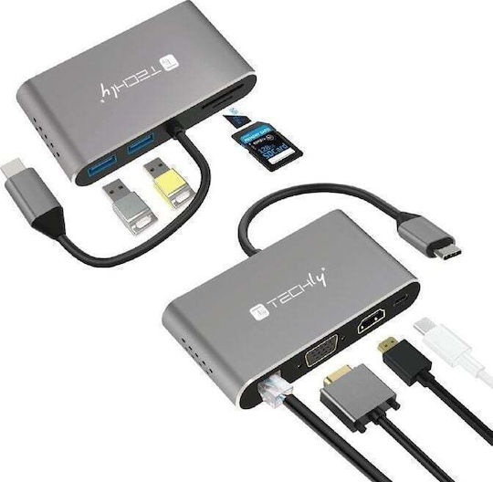 Techly USB-C Docking Station mit HDMI 4K Ethernet Gray (IADAP USB31-DOCK3)