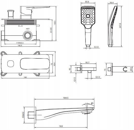 Cersanit Built-in Faucet Mixer for Bathtub Silver