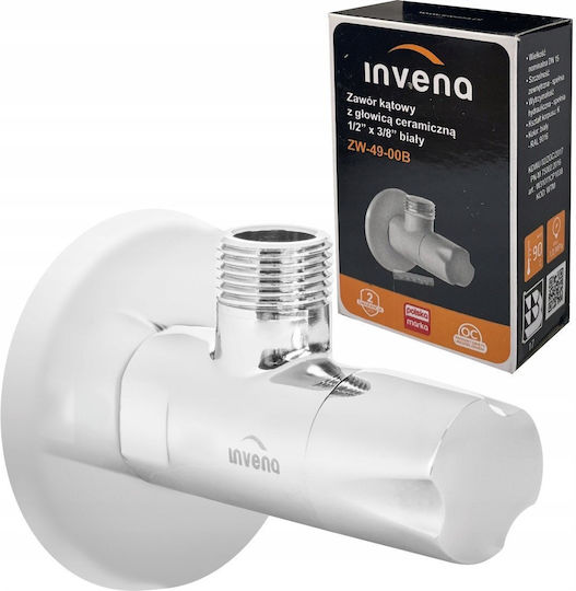 Invena Ъглов Кран Керамична Глава 1 2"x3 8" Бял Zw-49-00b-w