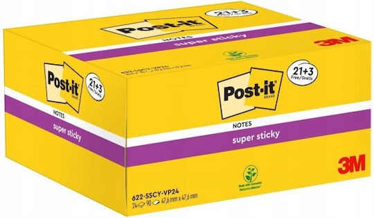 Post-it Super Sticky Notes 622-sscy-24vp 47.6x47.6mm 21x90 Sheets