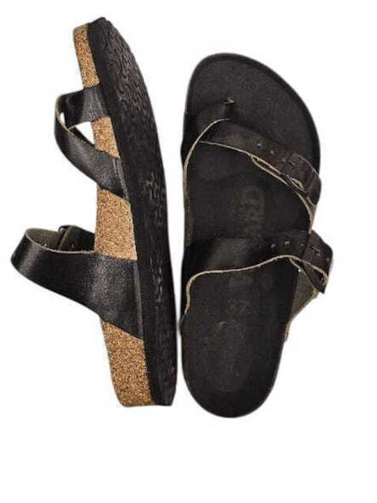 Leather Women's Flat Sandals Anatomic in Black Color