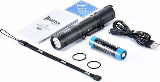 Wuben Rechargeable Flashlight LED IP68 with Maximum Brightness 1200lm Black