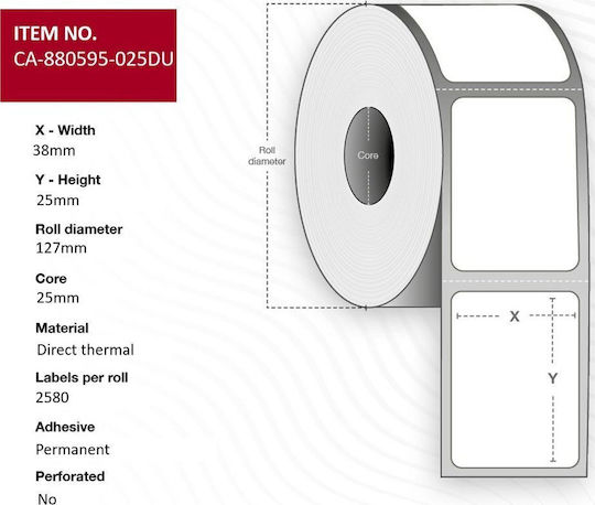 Capture 2580 Self-Adhesive Label Rolls 38x25mm 12pcs